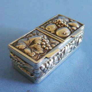 Fantastic Vintage Sterling Silver Fruit Flowers Double Little Snuff Pill Boxes