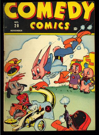 Comedy Comics 20 Rare Rabbit Wwii Hitler Cover Timely 1943 App.  Fn,
