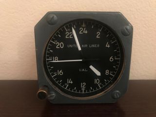 Vintage United Airlines Ual Breitling Wakmann 24 Hour Aircraft Clock