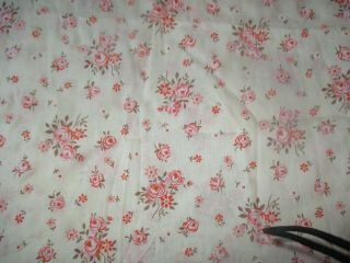 FLOCKED Vintage WHITE CORAL FLOWERS On BEIGE 1970 ' s COTTON Fabric - over 3 yd 2