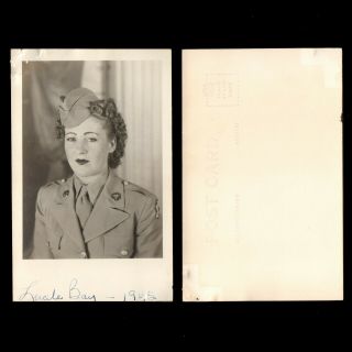1945 Wwii Rppc Of Female Woman Army Soldier Lucille Bay In Uniform