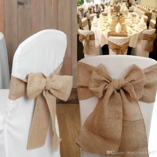 50,  100 Or 150pc Hessian Chair Sashes Rustic Wedding Vintage Bows Jute Decor