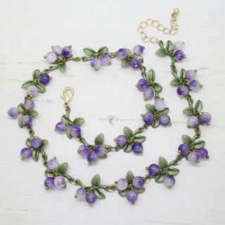 Vintage Style Agate Stone Bead Berries & Enamel Necklace Jewellery