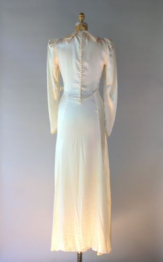 1930s Bias Cut Satin Gown Cream White Puff Sleeve Long Vintage Wedding Dress xs 3