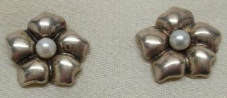 Vintage Tiffany & Co Sterling Silver Pearl Flower Post Earrings - Rare,  L@@k