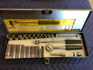 Vintage Wright Allied Tools Socket Wrench 25 Piece Set Dr 3/8