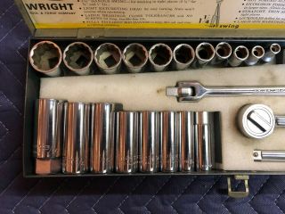 Vintage Wright Allied Tools Socket Wrench 25 Piece Set Dr 3/8 4