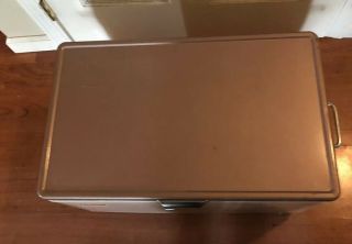Vintage Coleman Metal Cooler 1960 ' s Two Tone Tan Brown Ice Box w/ Tray Latch 3