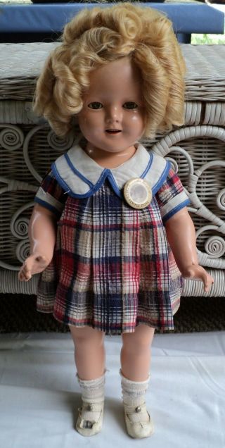 Vintage Antique Ideal N&t Shirley Temple 18 " Composition Doll Baby Plus Button