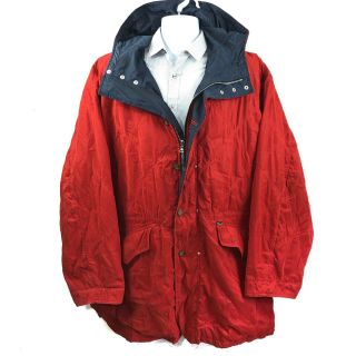 Faconnable • Men’s Xxl • Vintage Rain Coat Water - Resistant Hooded Red Blue Parka