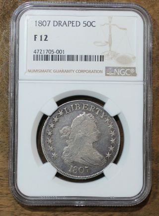 1807 Flowing Hair Draped Bust Half Dollar Ngc F 12 Rare Us Coin Fifty Cent.  50