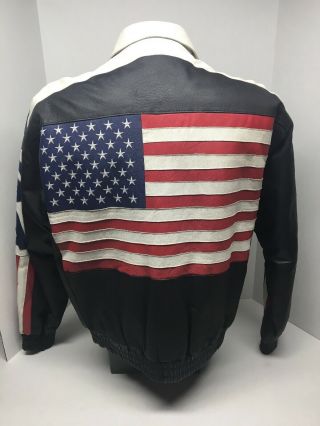 Phase2 Jacket Vintage Leather Bomber American Flag Usa Embroidery