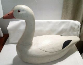 Vintage Large Hand Carved Solid Wood Wooden Snow Goose Duck Decoy - 20 " - Signed