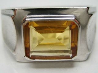 12/ Y Vintage Natural 2.  75ct Emerald Cut Citrine Sterling Silver Mens Ring