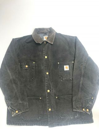 Carhartt Mens Xl Chore Canvas Blanket Lined Jacket Black Fade Work Duck Vintage