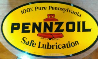 Vintage Oval Pennzoil Motor Oil,  Black Rim Double Sided Sign,  C&p Signs 18 " X 31 "