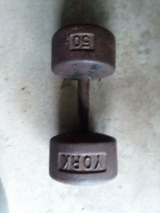 1 Vintage Rare Antique Roundhead 50 Lb York Barbell Dumbell Round Head Pre U.  S.  A