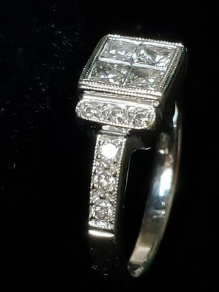 Diamond Halo Engagement Ring Vintage Style Retro Design White Gold 1.  07 Tcw