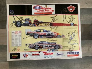 Vintage Winston Nhra Drag Racing Autographed Poster By 16 Champion Drivers