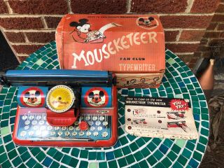 Vintage 1950s Mickey Mouse Club Mouseketeer Toy Tin Typewriter Cohn W Box Disney