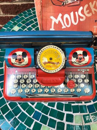 Vintage 1950s Mickey Mouse Club Mouseketeer Toy Tin Typewriter COHN w Box Disney 2