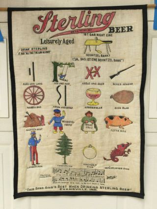 Vintage Unique Handmade Beer Sign Sterling Beer Made From A Feed Sack Folk Art 2