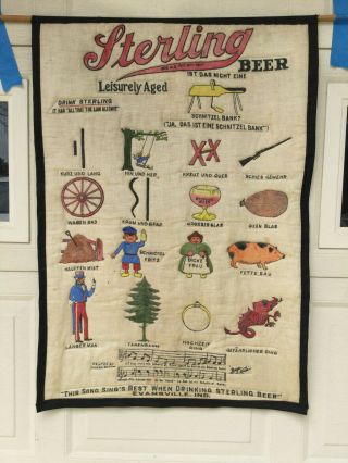 Vintage Unique Handmade Beer Sign Sterling Beer Made From A Feed Sack Folk Art 3