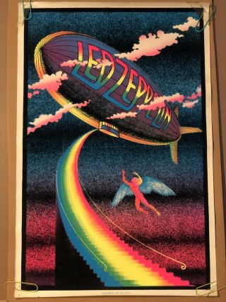Vintage Blacklight Poster 1970s Stairway To Heaven Led Zeppelin Pin - Up