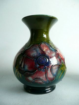 Vintage Moorcroft Green Ground Anemone Vase. .  Ref.  1822