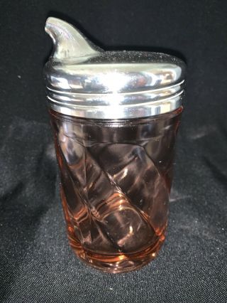 Vintage Paden City Pink Depression Glass " Rena " Swirl Sugar Shaker,  Dispenser