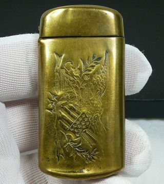 (rough) Antique Brass Patriotic Match Safe Vesta American Eagle Union Shield Vtg