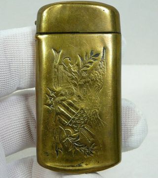 (rough) Antique Brass Patriotic Match Safe Vesta American Eagle Union Shield Vtg 2