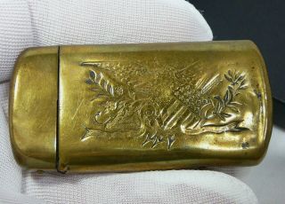 (rough) Antique Brass Patriotic Match Safe Vesta American Eagle Union Shield Vtg 3