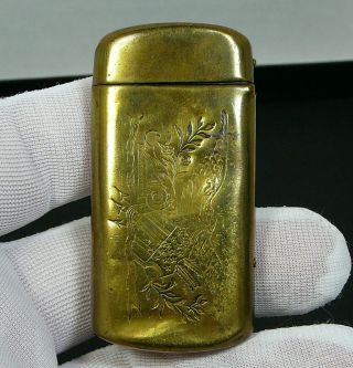 (rough) Antique Brass Patriotic Match Safe Vesta American Eagle Union Shield Vtg 5