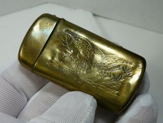 (rough) Antique Brass Patriotic Match Safe Vesta American Eagle Union Shield Vtg 6