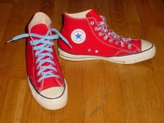 Vintage 70s Converse Usa Made Red Canvas Chuck All Star High Top Shoes 13 Mens