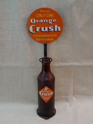 Vintage Orange Crush Soda Metal Advertising Bottle Holder Display With Sign