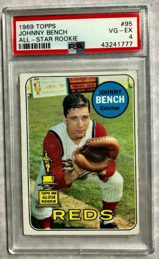 1969 Topps 95 Johnny Bench Psa 4 Vg Ex Rookie All Star Vintage Baseball Card