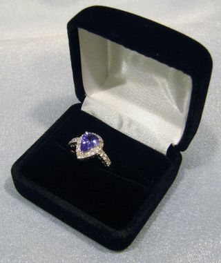 Vintage 14k Solid Gold 1.  30ct Pear Natural Tanzanite &.  37ct Diamond Ring Size 8 2