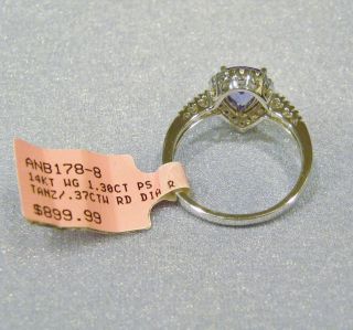 Vintage 14k Solid Gold 1.  30ct Pear Natural Tanzanite &.  37ct Diamond Ring Size 8 5