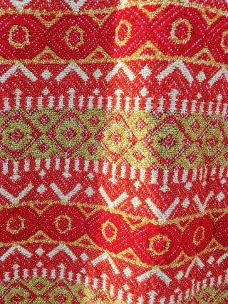 Vintage Mid Century Woven Bead Spread Red And Gold 119x11 