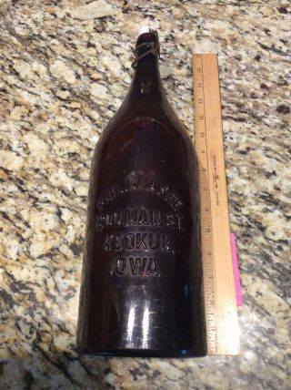 Vintage Phil Glaser 1/2 Gallon Beer Picnic Bottle.  Keokuk Iowa.