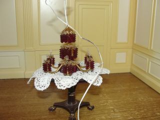 Dollhouse Miniature Vintage Artist Red Crystal 6 Arm Chandelier Electrified?