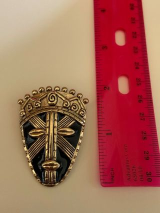 Vintage Coreen Simpson Black and Gold Tribal Mask Brooch Pin Rare 3