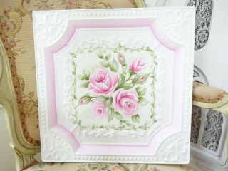 Bydas Romantic Pink Roses Ceiling Tile Hp Hand Painted Farm Chic Shabby Vintage