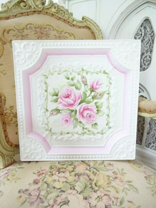 byDAS ROMANTIC PINK ROSES CEILING TILE hp hand painted Farm chic shabby vintage 3
