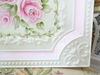 byDAS ROMANTIC PINK ROSES CEILING TILE hp hand painted Farm chic shabby vintage 8