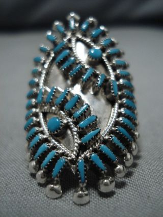 Museum Quality Vintage Zuni Turquoise Sterling Silver Ring Old