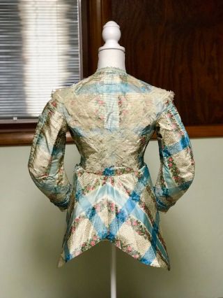 Rare Antique Victorian Dress Bodice ca.  1867 - 1869 Floral Watered Silk 4