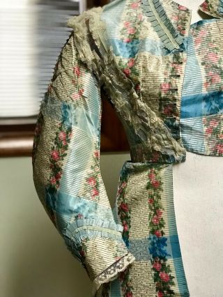 Rare Antique Victorian Dress Bodice ca.  1867 - 1869 Floral Watered Silk 6